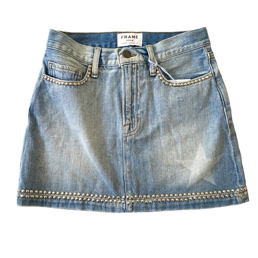NWT Frame Denim Le Mini Skirt Studded, Size 24, Blue with Silver Studs